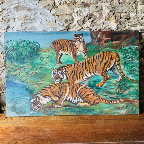 Image 1 of Peinture vintage à trois tigres