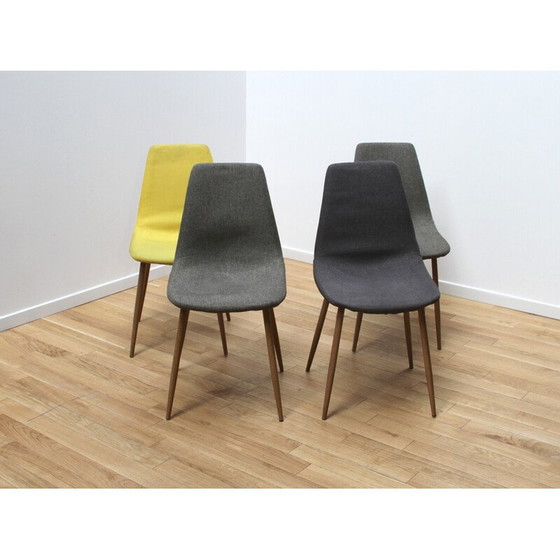 Image 1 of Ensemble de 4 chaises vintage en tissu avec pieds en métal