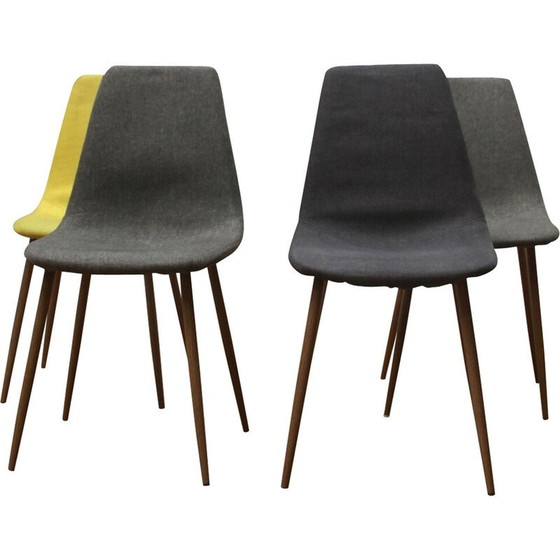 Image 1 of Ensemble de 4 chaises vintage en tissu avec pieds en métal