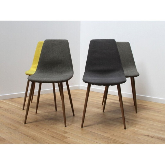Image 1 of Ensemble de 4 chaises vintage en tissu avec pieds en métal