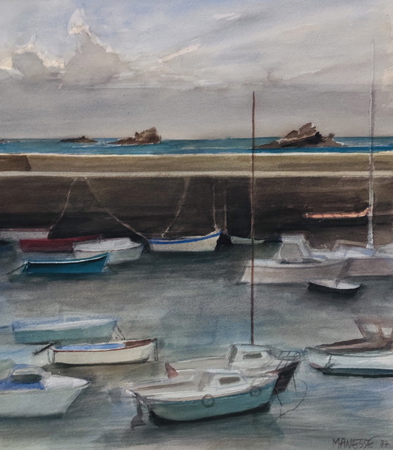 Image 1 of Claude Manesse 1939-2018 Grande Aquarelle D’Un Port De Plaisance 