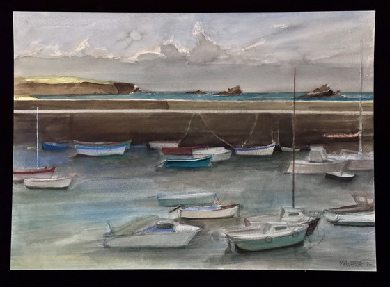 Image 1 of Claude Manesse 1939-2018 Grande Aquarelle D’Un Port De Plaisance 