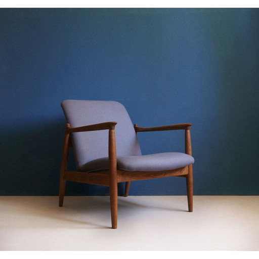 Fauteuil vintage conçu par Edmund Homa, tapissé de lin gris, années 1960