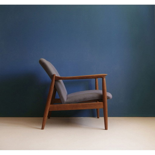 Fauteuil vintage conçu par Edmund Homa, tapissé de lin gris, années 1960