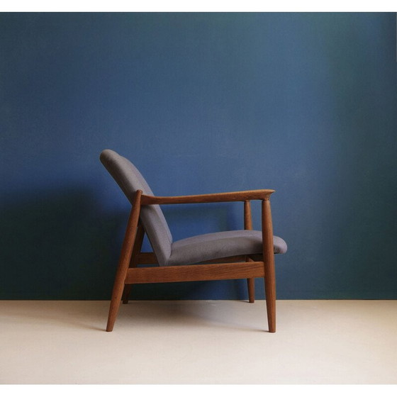 Image 1 of Fauteuil vintage conçu par Edmund Homa, tapissé de lin gris, années 1960