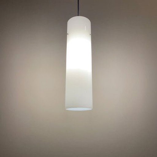 Glashütte Limburg Pendant Light - Verre blanc en forme de cylindre - 1970