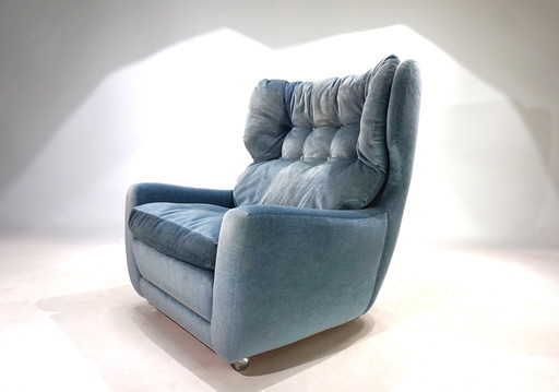 Chaise en mohair Carl Straub Bleu glacier, 1960