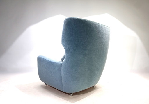 Chaise en mohair Carl Straub Bleu glacier, 1960