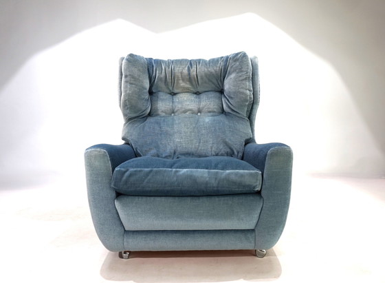 Image 1 of Chaise en mohair Carl Straub Bleu glacier, 1960