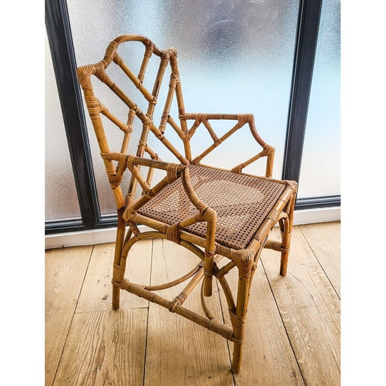 Image 1 of Ensemble de salle à manger en rotin vintage, 1960-1970