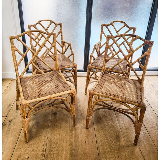Image 1 of Ensemble de salle à manger en rotin vintage, 1960-1970