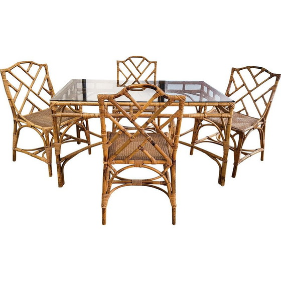 Image 1 of Ensemble de salle à manger en rotin vintage, 1960-1970