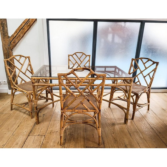 Image 1 of Ensemble de salle à manger en rotin vintage, 1960-1970