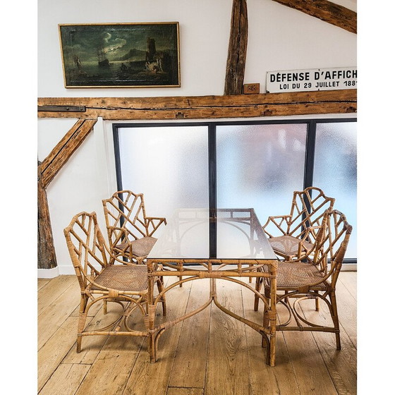 Image 1 of Ensemble de salle à manger en rotin vintage, 1960-1970