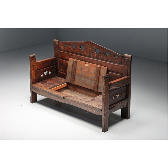 Image 1 of Banc vintage sculpté avec espace de rangement