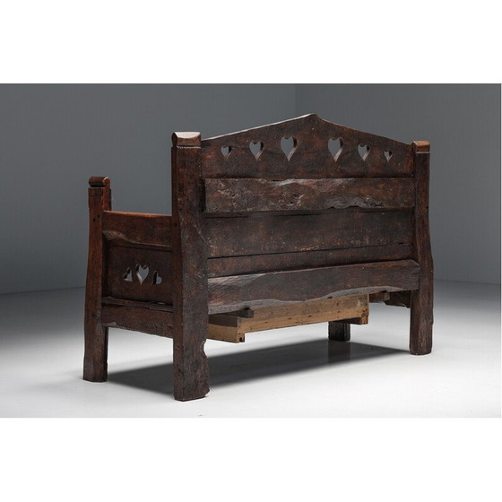 Image 1 of Banc vintage sculpté avec espace de rangement