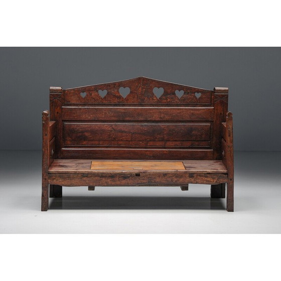 Image 1 of Banc vintage sculpté avec espace de rangement