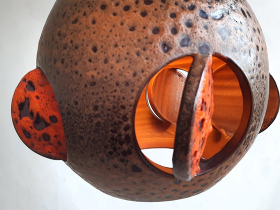 Image 1 of Lampe pendante vintage en céramique orange marron