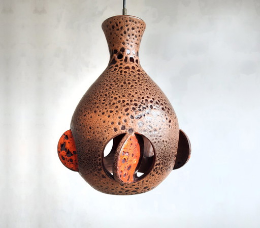 Lampe pendante vintage en céramique orange marron