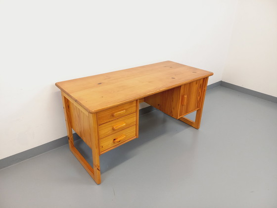 Image 1 of Bureau De Direction Pieds Traîneau Vintage En Pin Des Années 60 70