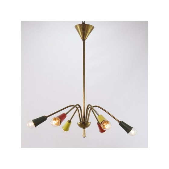 Image 1 of Lustre vintage à 6 branches en laiton, 1950