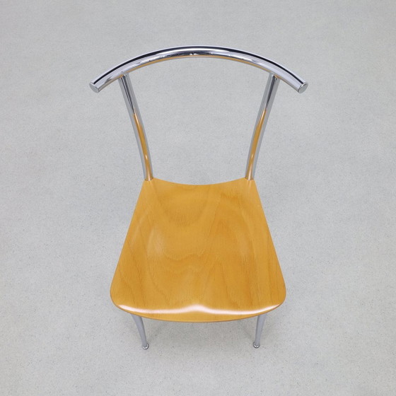 Image 1 of 4X Chaise de salle à manger postmoderne en chrome et contreplaqué Segis, 1990S