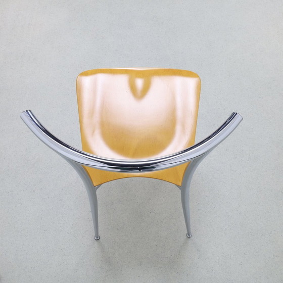 Image 1 of 4X Chaise de salle à manger postmoderne en chrome et contreplaqué Segis, 1990S