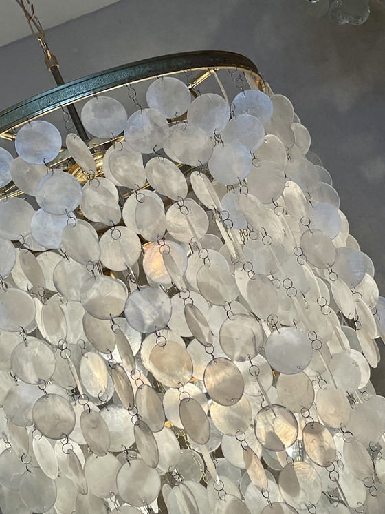 Image 1 of Xxl Capiz Shells Pendant Lamp Vintage Pearl Gold