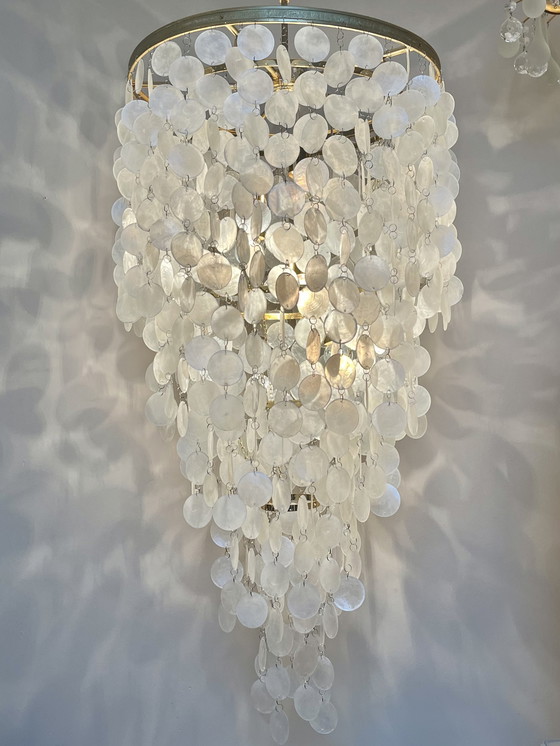 Image 1 of Xxl Capiz Shells Pendant Lamp Vintage Pearl Gold