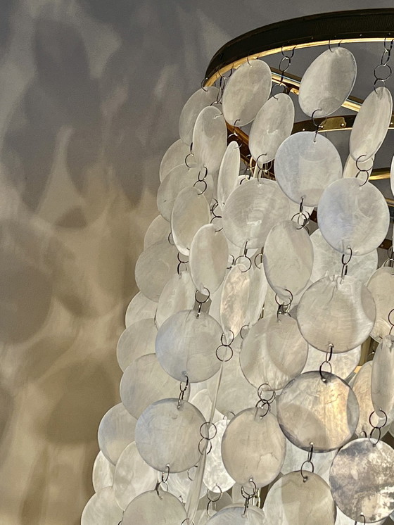 Image 1 of Xxl Capiz Shells Pendant Lamp Vintage Pearl Gold