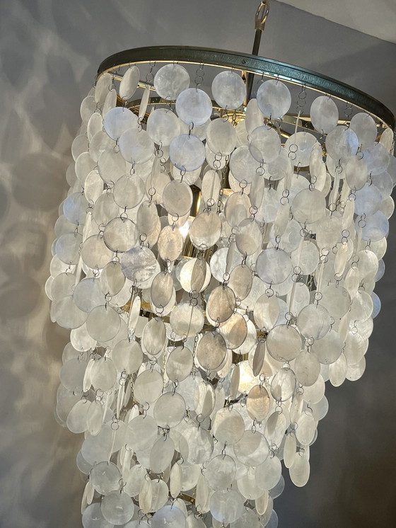 Image 1 of Xxl Capiz Shells Pendant Lamp Vintage Pearl Gold