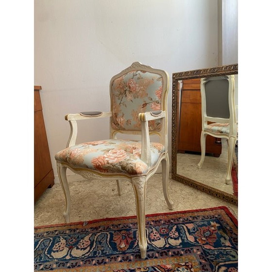 Image 1 of Chaise contemporaine à fleurs ivoire et rose