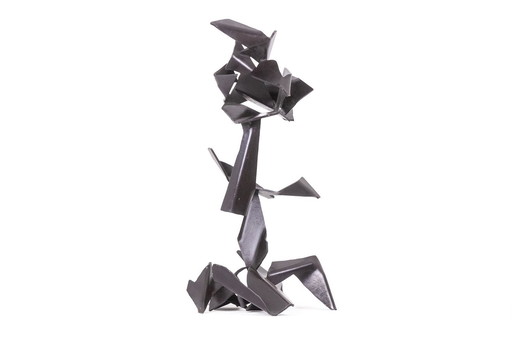 Jean Campa. Sculpture Géométrique En Métal Poli. Années 1980.