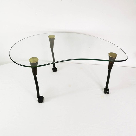 Image 1 of Table basse vintage en bois et métal en forme de rein, Allemagne 1980