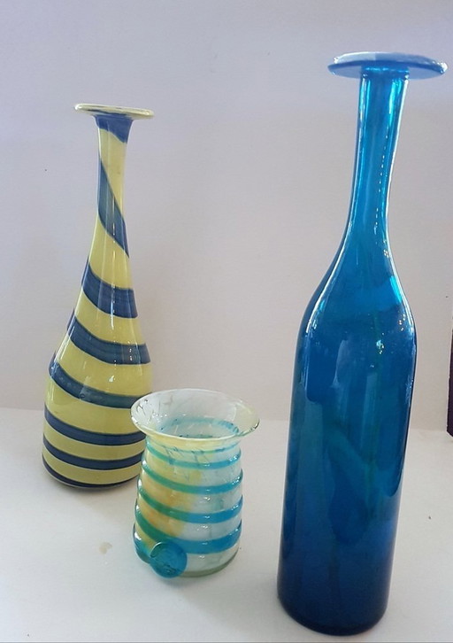 3X Vases en verre de Mdina