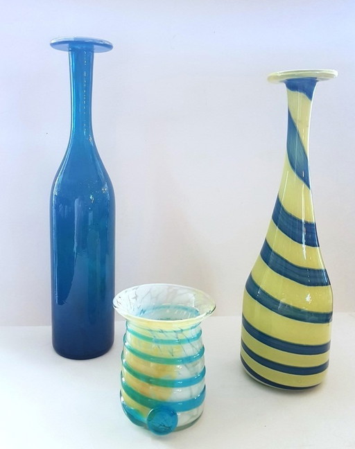 3X Vases en verre de Mdina