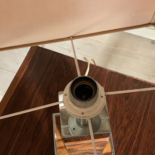 Lampe de table vintage en chrome et bois