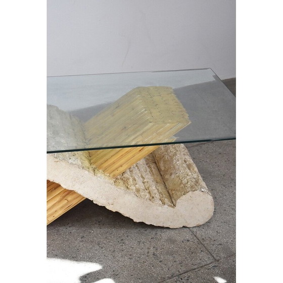 Image 1 of Table basse vintage en travertin et bambou, 1970