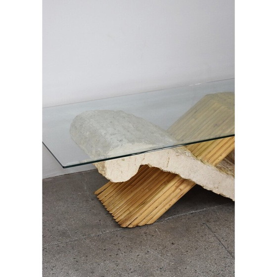 Image 1 of Table basse vintage en travertin et bambou, 1970