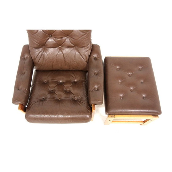 Image 1 of Fauteuils vintage en cuir et hêtre, Suède 1970