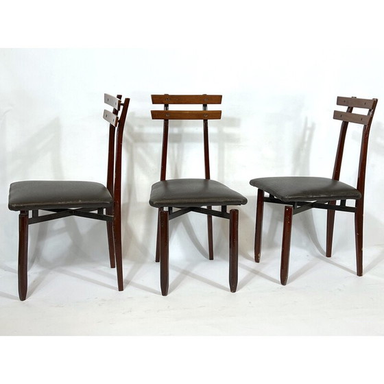Image 1 of Ensemble de 6 chaises en bois italiennes du milieu du siècle dernier, années 1950