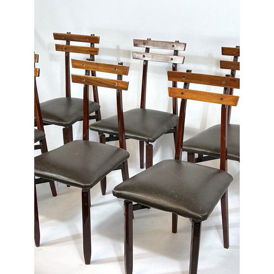 Image 1 of Ensemble de 6 chaises en bois italiennes du milieu du siècle dernier, années 1950