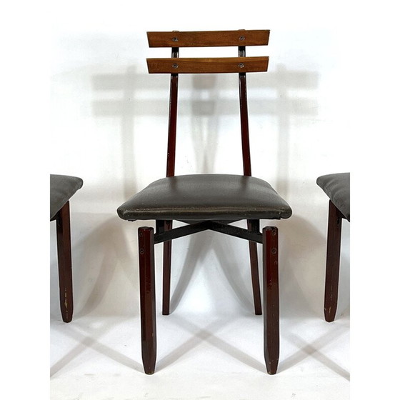Image 1 of Ensemble de 6 chaises en bois italiennes du milieu du siècle dernier, années 1950