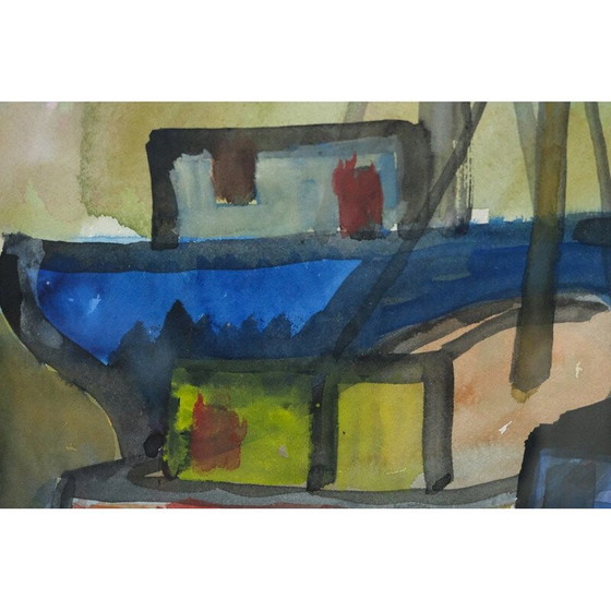 Image 1 of Aquarelle vintage "Bateaux" de Martin Emond, années 1950