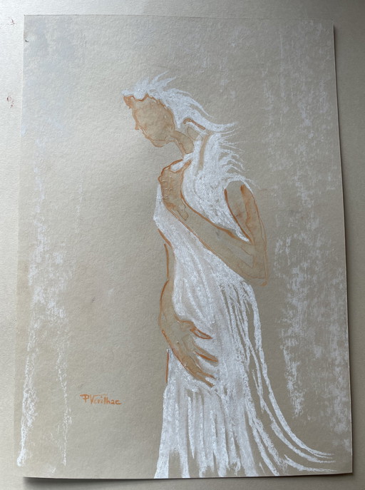 Pastel Portrait Femme "La Robe Blanche"