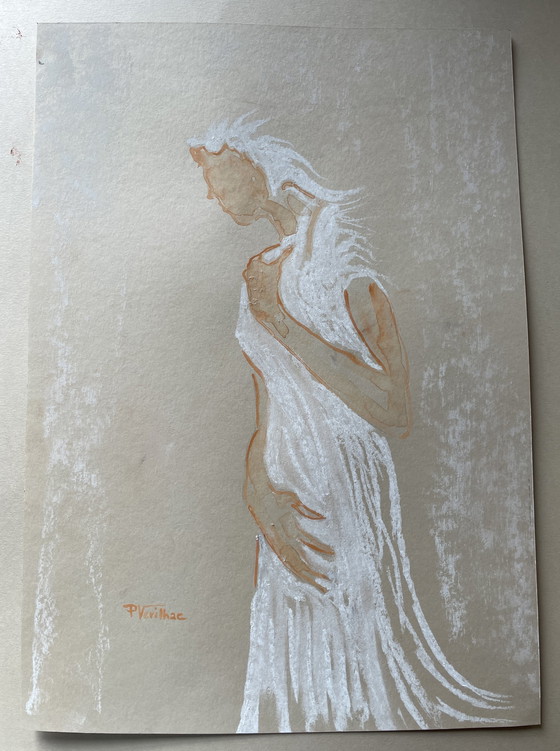 Image 1 of Pastel Portrait Femme "La Robe Blanche"