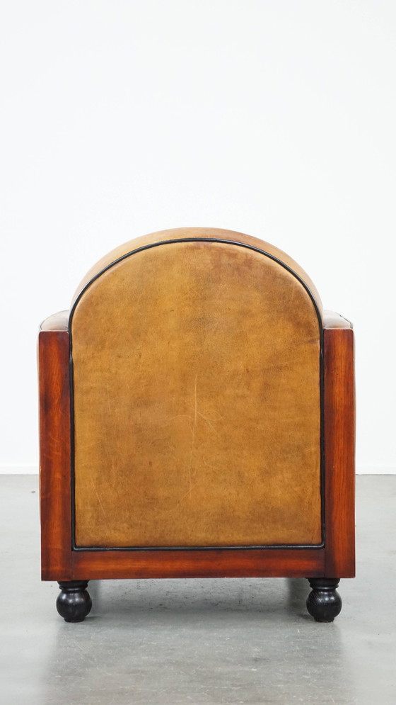 Image 1 of Fauteuil Art Déco en bois et cuir de mouton