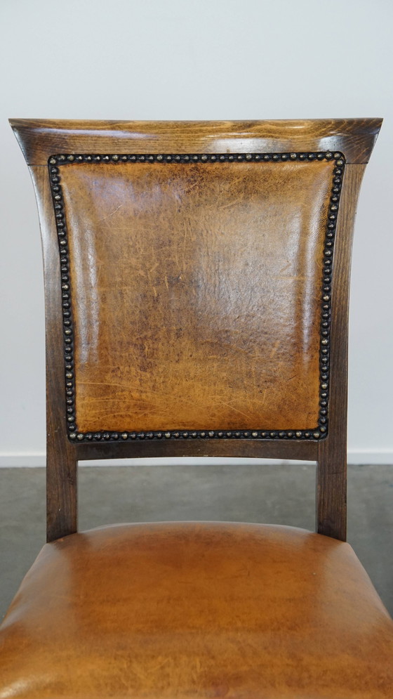 Image 1 of 4 X Chaise de salle à manger en peau de mouton combinée avec du bois