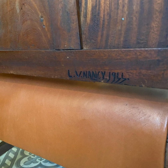 Image 1 of Paire de fauteuils coloniaux en cuir doré, France 1944