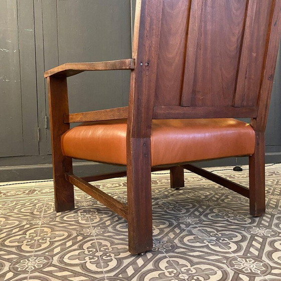 Image 1 of Paire de fauteuils coloniaux en cuir doré, France 1944